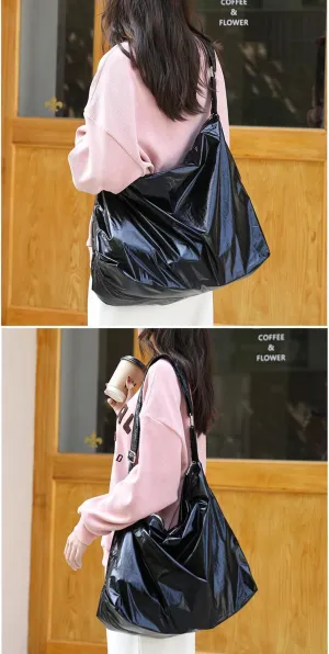 Women Imitation Tinfoil Design Hobo Bag Wide Strap Crossbody Bag Shoulder Bag Casual Handbag Daily Bag, One Color, One Size