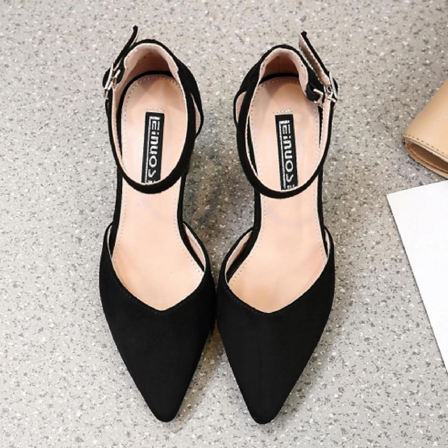 Women's Suede Chunky Heel Pumps with Adjust Ankle Strap Fashion Comfort Closed Pointed Toe High Heels Dress Shoes for Party Prom Wedding D'Orsay Shoes