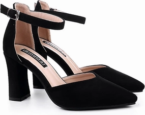 Women's Suede Chunky Heel Pumps with Adjust Ankle Strap Fashion Comfort Closed Pointed Toe High Heels Dress Shoes for Party Prom Wedding D'Orsay Shoes