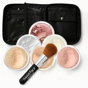 XXL KIT w/Brush & CASE (Warm Neutral Shade-Most Popular) Full Size Mineral Makeup Set Bare Skin Powder Foundation Cover
