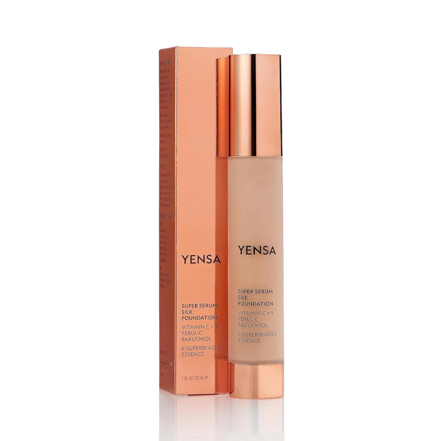 YENSA Serum Foundation Makeup - Super Silk Full Coverage Foundation Enriched with Peptides, Vitamin C & Ferulic Acid to Help Reduce Fine Lines, Wrinkles & Dark Circles - Deep 3 (1 oz)