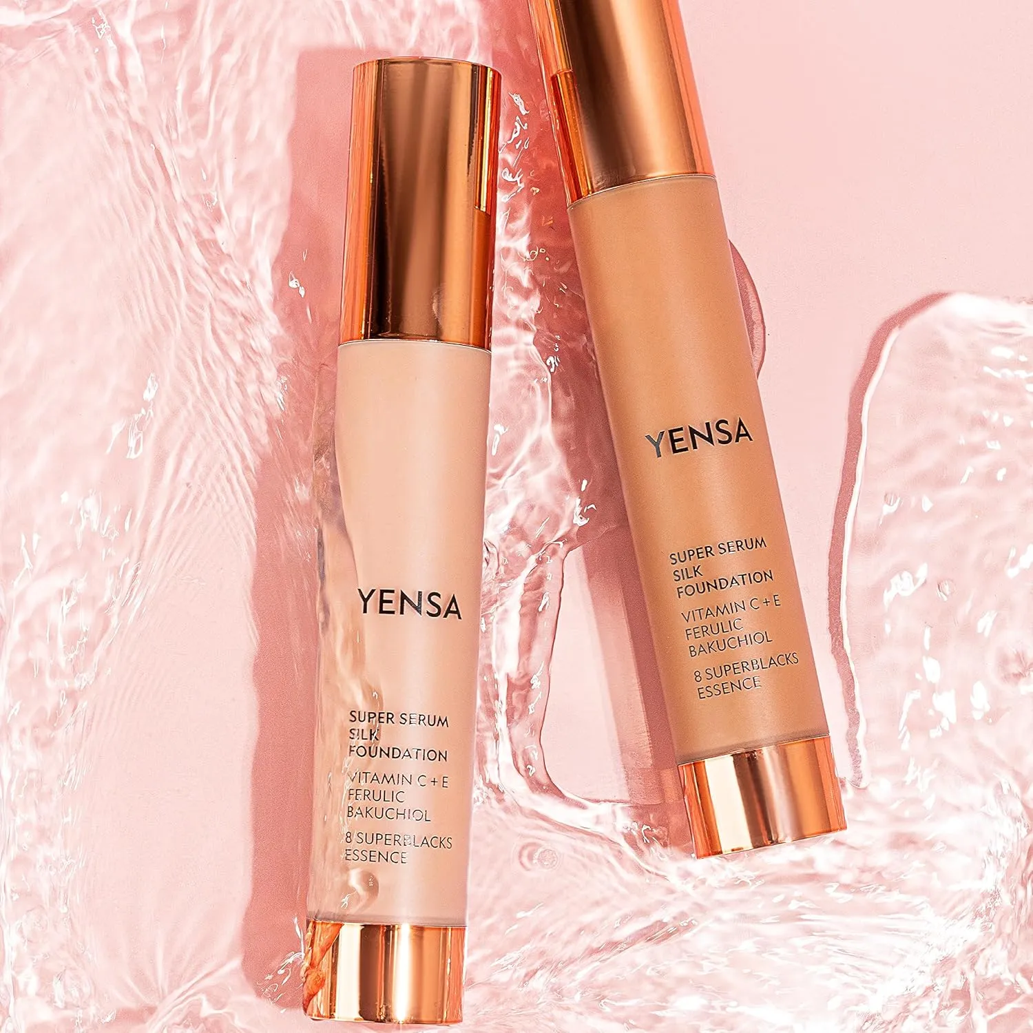 YENSA Serum Foundation Makeup - Super Silk Full Coverage Foundation Enriched with Peptides, Vitamin C & Ferulic Acid to Help Reduce Fine Lines, Wrinkles & Dark Circles - Deep 3 (1 oz)