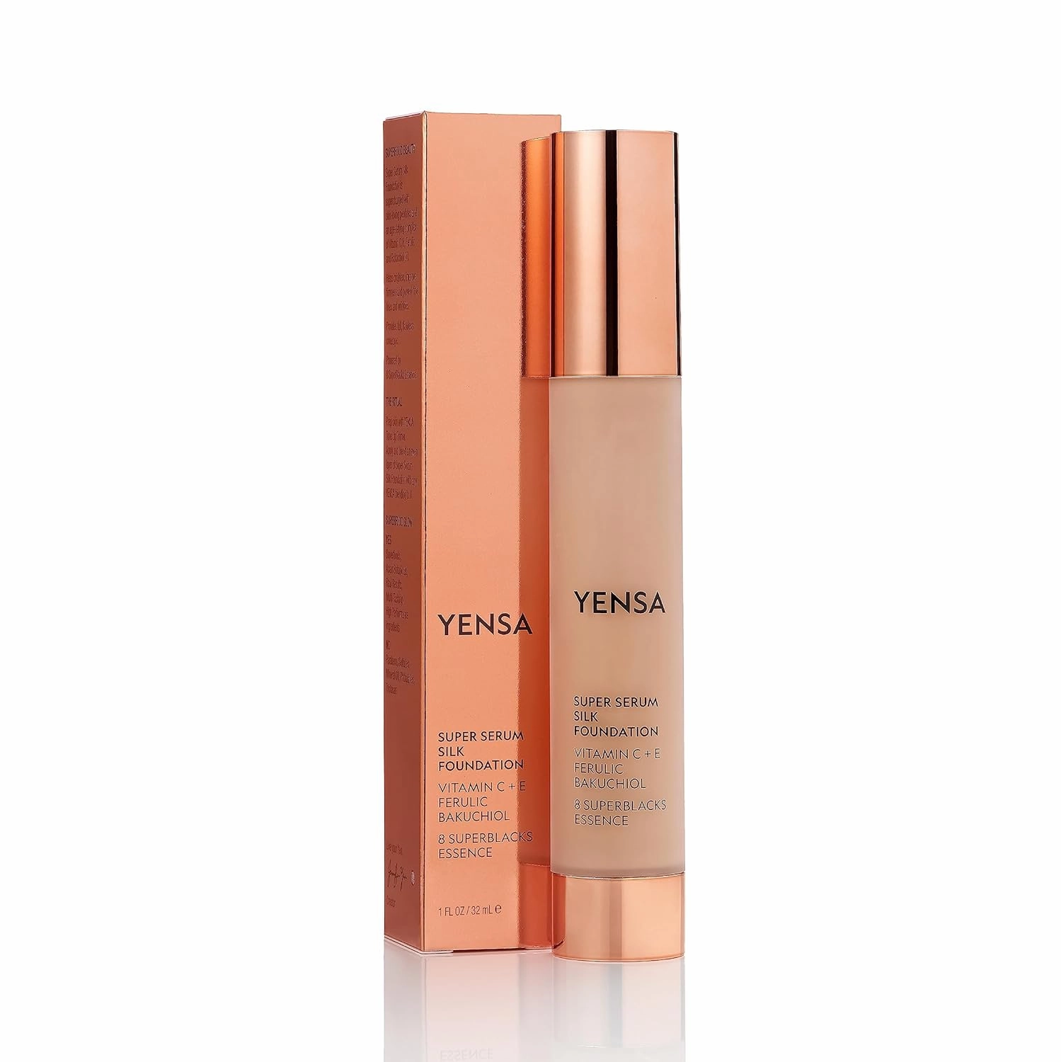 YENSA Serum Foundation Makeup - Super Silk Full Coverage Foundation Enriched with Peptides, Vitamin C & Ferulic Acid to Help Reduce Fine Lines, Wrinkles & Dark Circles - Medium 3 (1 oz)