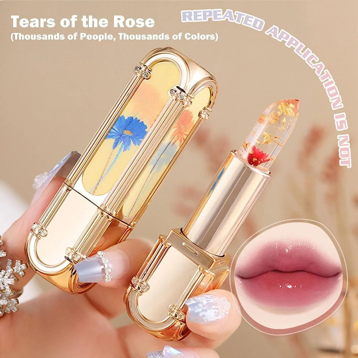 Yulyoie 2PCS Color Changing Lipstick, Crystal Jelly Flower Lipstick, Long-lasting Moisturizing, High-Glossy Finish, 2Color