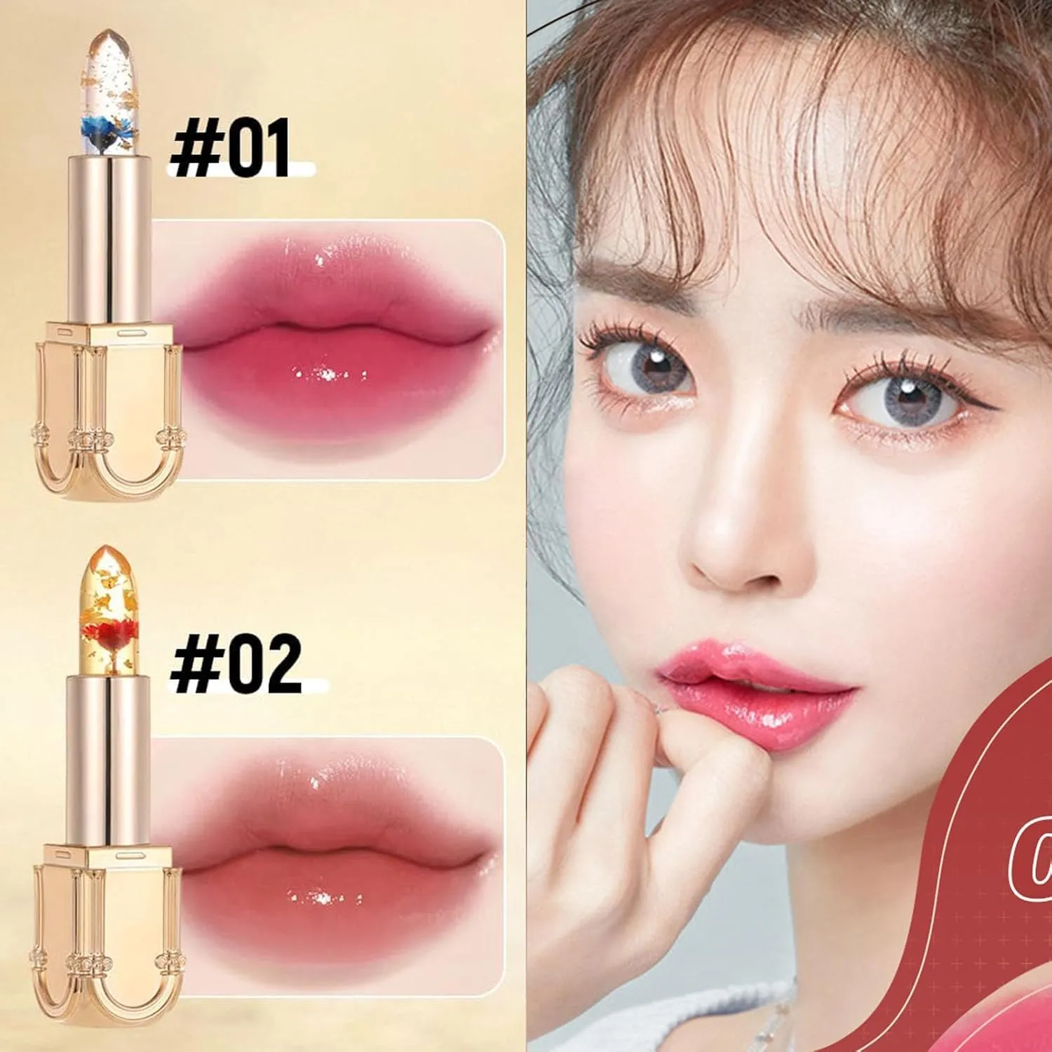 Yulyoie 2PCS Color Changing Lipstick, Crystal Jelly Flower Lipstick, Long-lasting Moisturizing, High-Glossy Finish, 2Color