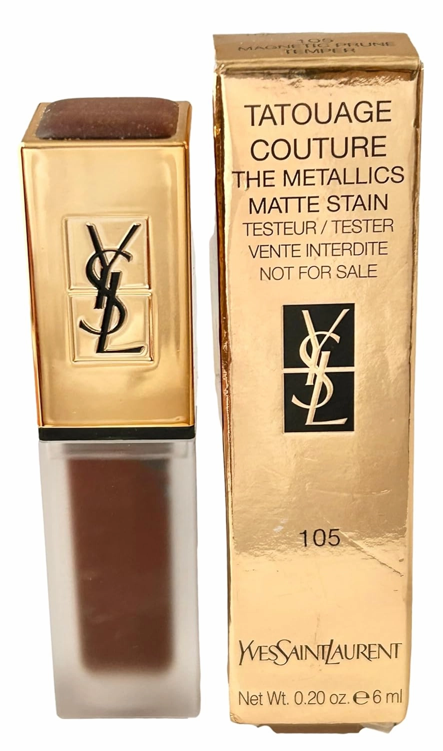 Yves Saint Laurent TATOUAGE COUTURE The Metallics Matte Stain Lipstick # 105 MAGNETIC PRUNE TEMPER YSL Lipstick Women 0.20 oz / 6 ML - TESTER SAMPLE LARGE - 2788